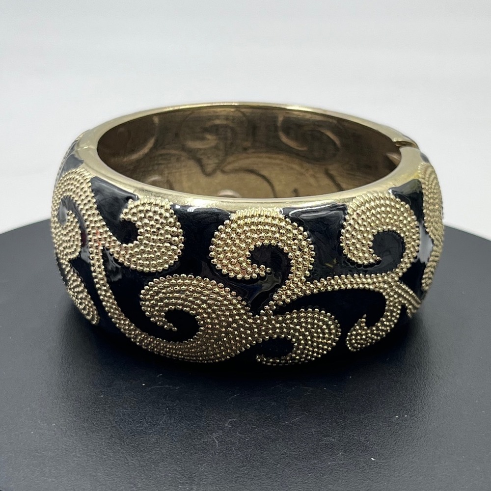 Fornash Black Bangle Vintage Wide Fornash Enamel Clamper Bangle Bracelet